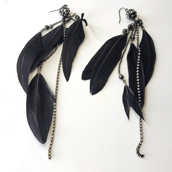 Long Black Feather Earrings - Picture 3 of 4
